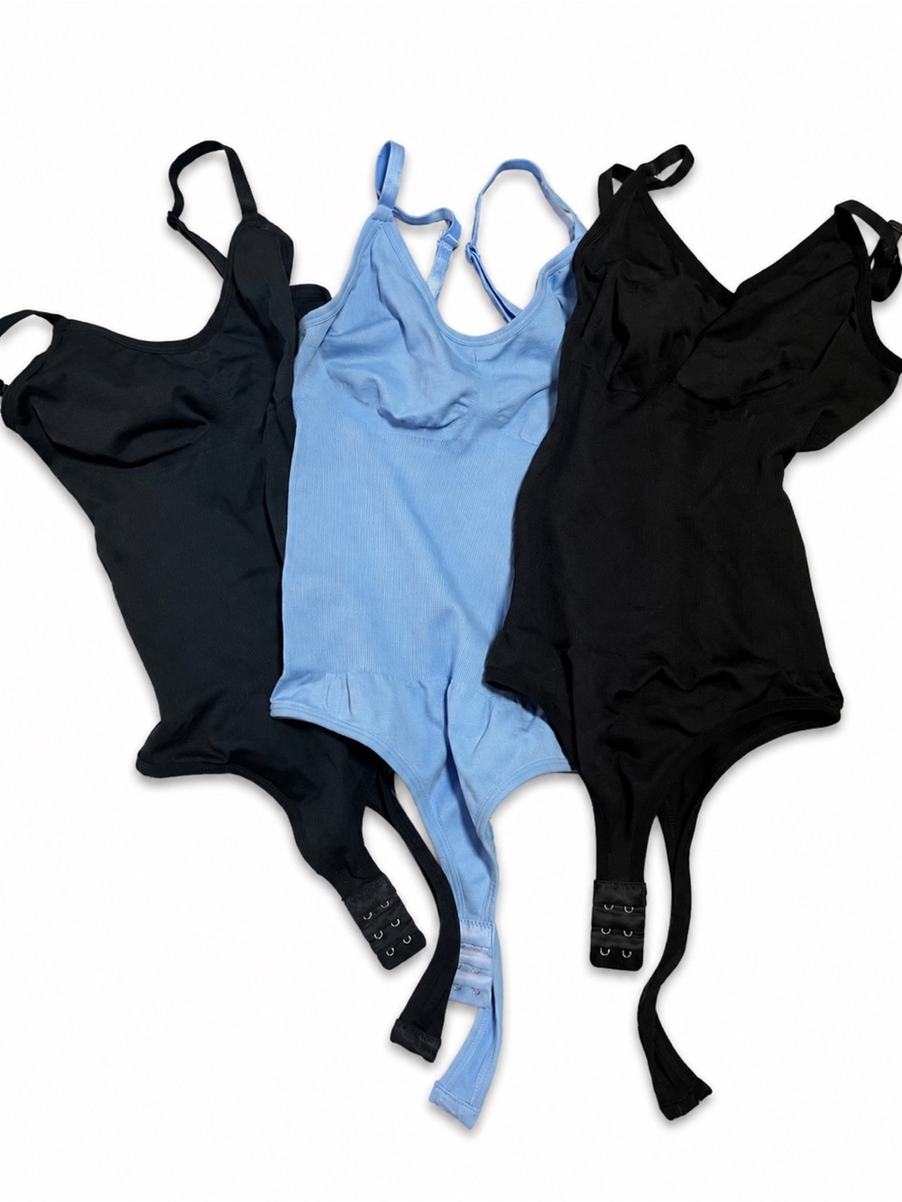 Three-Color Ribbed Snap Bodysuits - Black & Light Blue